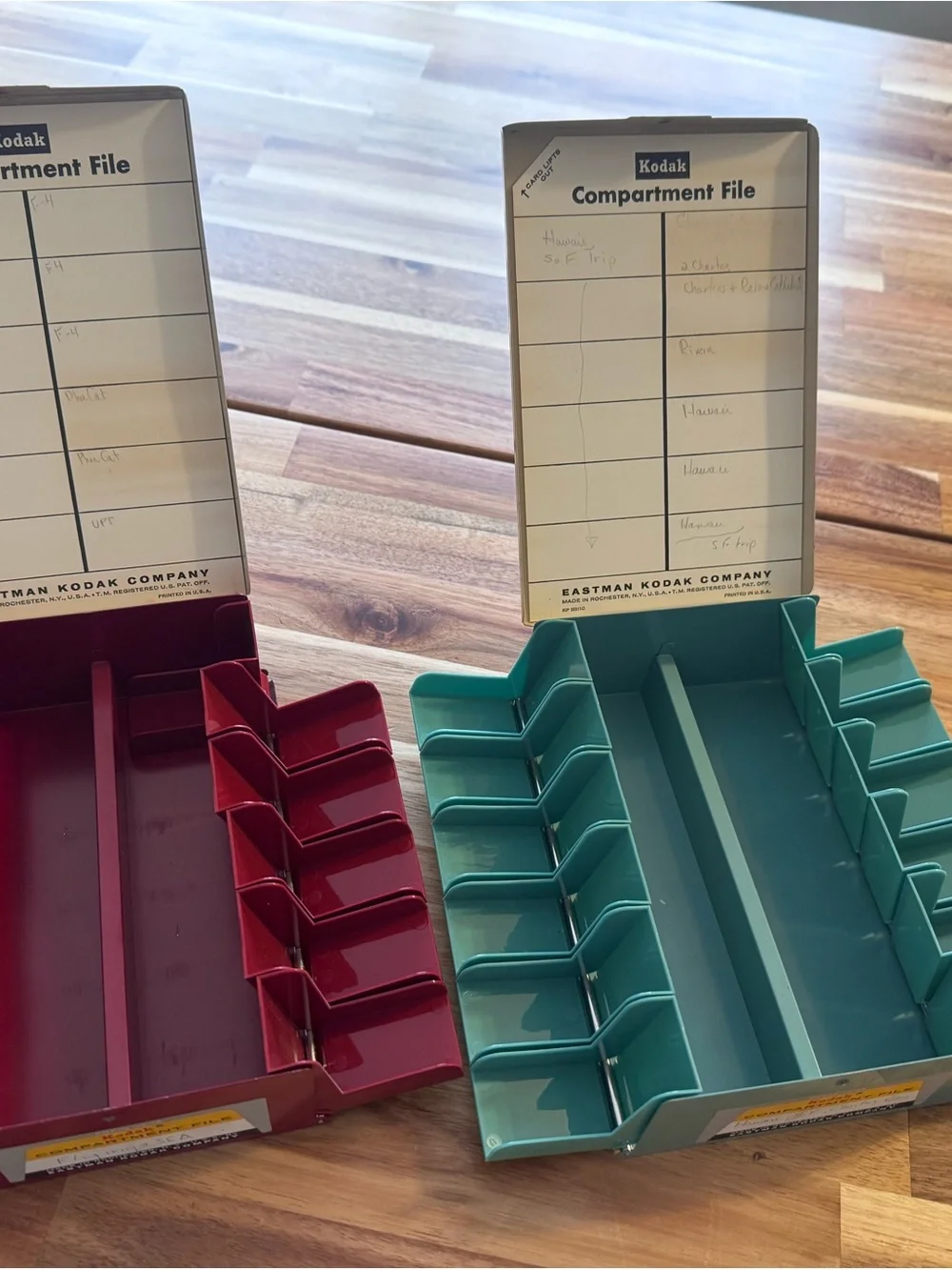 Kodak film Compartment File Organizer - 2 Red and Teal metal box vintage